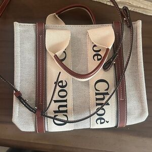 Small Chloe Woody Tote Bag in Linen